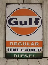 Gulf Gas Stations Tin Metal Sign Vintage Rustic Style Man Cave Garage Mechanic