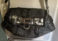 GUESS Vintage Y2K Women's Black Logo Print Handbag Purse Bag Croc Rare Pre-Owned