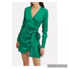 Alexis Medium Komodo Emerald Mini Wrap Dress Long Sleeves