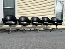 Vintage MCM Black Leather Authentic Knoll Eero Saarinen Executive Arm Chairs