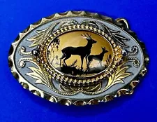 Standing Deer Buck Doe Elk Hunting Wildlife Scene Western Cowboy Belt Buckle