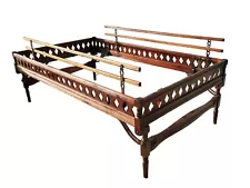 Handmade Antique Walnut Wooden Rolling Child Sized Trundle Bed Frame Safety Rail