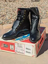 Vintage Justin Boots 8" Half Boot Size 8E Black Outback Kangaroo Western New