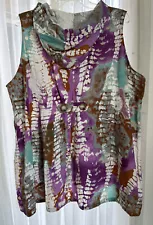 FOR CYNTHIA BEACHWEAR Floral Linen Cover-Up Size 2X Pockets Hooded Tie Dye NICE