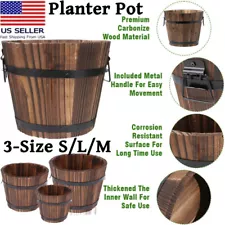 Wooden Whiskey Barrel Planter with 2 Metal Handle Bucket Barrel Planter for Yard