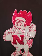 Nebraska Corn Huskers T Shirt Womens Small Black Herbie Football Bling Sequin