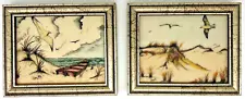 2 Carlos Rios Beach Ocean Scene Etched Painted Art Signed 5.5" X 4.5" Framed