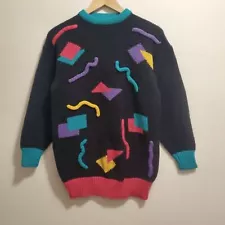 Vintage 80s 3D Knit Geometric Shapes BHS Sweater Size Small