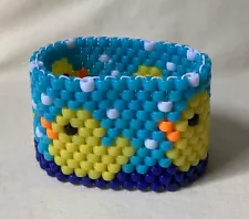 Kandi cuff bracelet, cute yellow rubber duckies, mini pony beads, rave culture