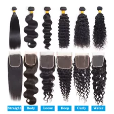 Brazilian Human Hair Bundles with Closure 4*4 Lace Closure Remy Virgin Hair Weft