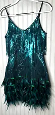 Boutique Womens PARTY DRESS Small Sassy & Sexy Sequined Fringe Feathers Formal