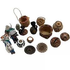 Miniature Collection 15 Assorted Baskets Pottery Figurines Wood Decor Southwest