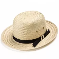 Boys Amish-Made Sunset Straw Shade Hat Rounded Top Black Band