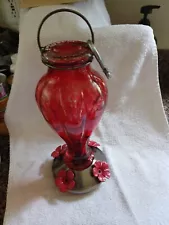 Hummingbird Feeder for Outdoors Hanging - Red Glass