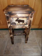 moose rustic endtable, side table nightstand solid wood, handmade handpainted