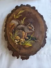 Hand Painted Autumn Setting With Squirrel On Live Edge Walnut ? By Burns 1982