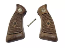 Factory Checkered Wood Grips w/ Screw Smith & Wesson Model 36 J Frame S&W