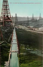 Mitchell Postcard 643. In Oil Fields near Bakersfield CA, Industry, Kern County