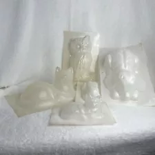 Vintage Lot Of 5 molds plaster concrete garden mould Cats Dogs Owl Plastic Reuse