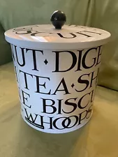 Emma Bridgewater Black Toast Worded Tin Biscuit Barrel 7x6.5"