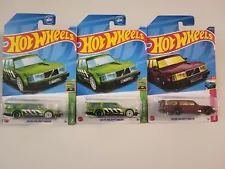 Hot Wheels Volvo 240 Drift Wagon Green HW Slammed and Maroon HW Drift. Lot of 3