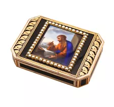 Swiss 1825 Archimedes Enameled Snuff-Box In 18Kt Yellow Gold With Pearls