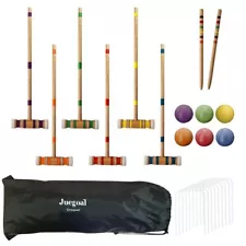 Six Player Croquet Set with Wooden Mallets Colored Balls for Lawn, Backyard a...