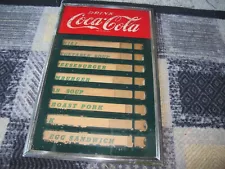 Reverse Glass Coca Cola Genuine Glass card board Metal Menu Board Original 50s