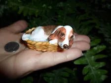 Vintage BRINTON - BASSET HOUND in basket - puppy dog - bone china FIGURINE