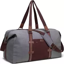 Canvas Duffle Bag for Travel - 55L Duffle Bag for Men Genuine Leather Travel Duf