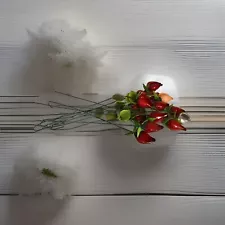 14 Sea Shell Long Stemmed Roses 12 Red, 1 Orange & 1 Silver Metal Leaves