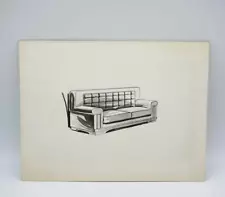 Mid Century Pen and Ink Drawing of Couch on Board circa 1960