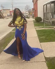 Royal blue and gold prom dress / green prom dress
