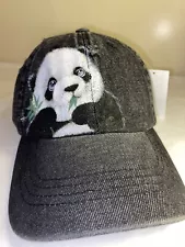 Denim Panda Baseball Cap Distressed Denim Panda Hat For Adults