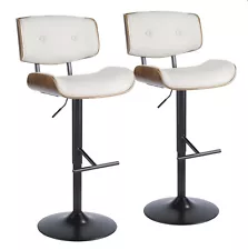 Lumisource Set of 2 Adjustable Bar Stool w/ Walnut Wood Accents; (CREAM COLORED)