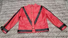 Michael Jackson Thriller Costume Faux Leather Red Jacket Men Size Large Zip Snap