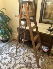 VTG 1971 Step Ladder 6 Foot Wood Folding A Frame Wooden Ladder Prop Décor