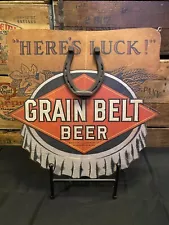 Vtg 1947 Minneapolis Brewing Co. “Here’s Luck!” Grain Belt Beer Wood Sign - RARE