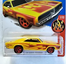 Hot Wheels 69 Dodge Charger #91 Yellow HW Flames For Sale