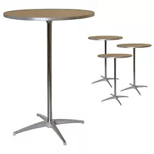 Wood Round Bistro Table 36in Adjustable Height Restaurant Cocktail Event 4 Pack