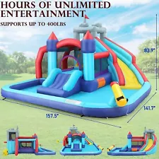 Inflatable Bounce House Water Slides for Kids Backyard w/Blower & Splash Pool US