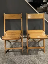 Vintage Slatted Oak Chair Pair Folding Yacht Club Mid-Century USA, 8 R 4 sale