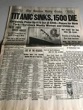 April 16, 1912 reprint Newspaper SINKING OF TITANIC, incredible content Replica