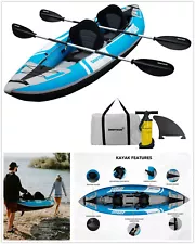 Brand New Voyager Inflatable Kayak 2 Person Tandem Aluminum Paddles Padded Seat