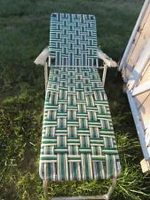 Vintage NOS Aluminum Webbed & Tubing Chaise Recliner Lounge Lawn Chair Green