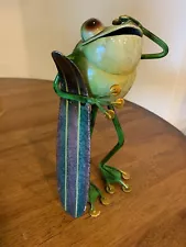 Metal Frog Surfer Dude Sculpture Figure indoor / outdoor 9.5" tall