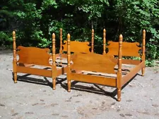 Antique 19th c. Pair Twin Poster Beds Solid Oak + Chestnut Single Bed Frames