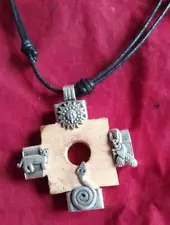 Peruvian Chakana Inca Adjustable Necklace - Palo Santo wood and alpaca