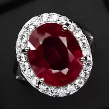 Estate Blood Red Ruby Oval 12.20Ct 925 Sterling Silver Handmade Rings Size 6.75