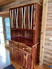 Rustic Cedar Wood Handcrafted China Hutch Display Cabinet 7ft Tall 48in Length